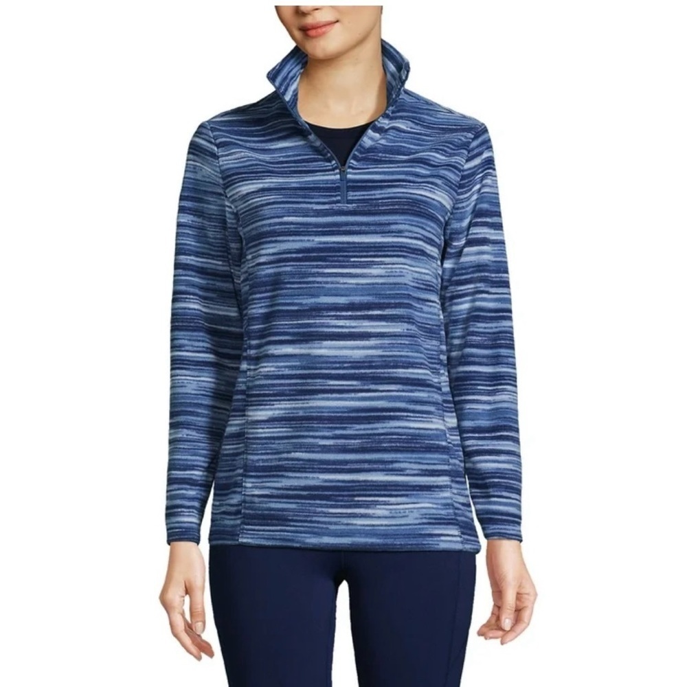 Lands' End Blue Striped Fleece Jacket XL